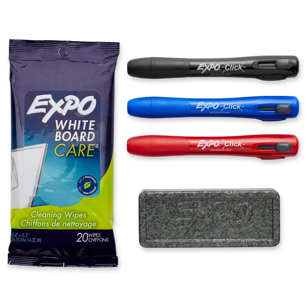 EXPO Click Dry Erase Marker Starter Set, Eraser/Wipes/Markers, Chisel