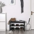 thumbnail image 3 of LINJH Shoe Bench, 3-Tier Shoe Rack for Entryway, Storage Organizer with Foam Padded Seat, Faux Leather, Metal Frame, for Living Room, Hallway, 12.2 x 31.9 x 19.3 Inches, Black, 3 of 7