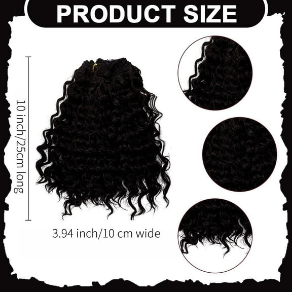 3 Pcs Wigs Long Black Curly Wig Artificial Dolls Hair Figurine Wigs Faux Hair Extensions Replacement Wig for DIY Puppets Making Arts Supplies Hair Crafts 10 Inch Long