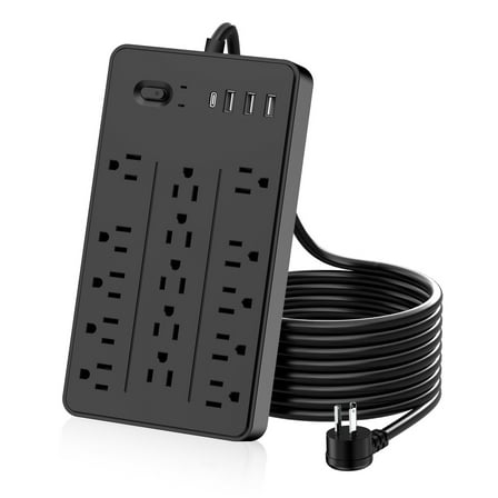 Surge Protector Power Strip with 5FT Extension Cord, 15 Outlets and 4 USB Ports, Muti-Outlets Ports Desktop Charging Station for Home, Office, 2100 Joules