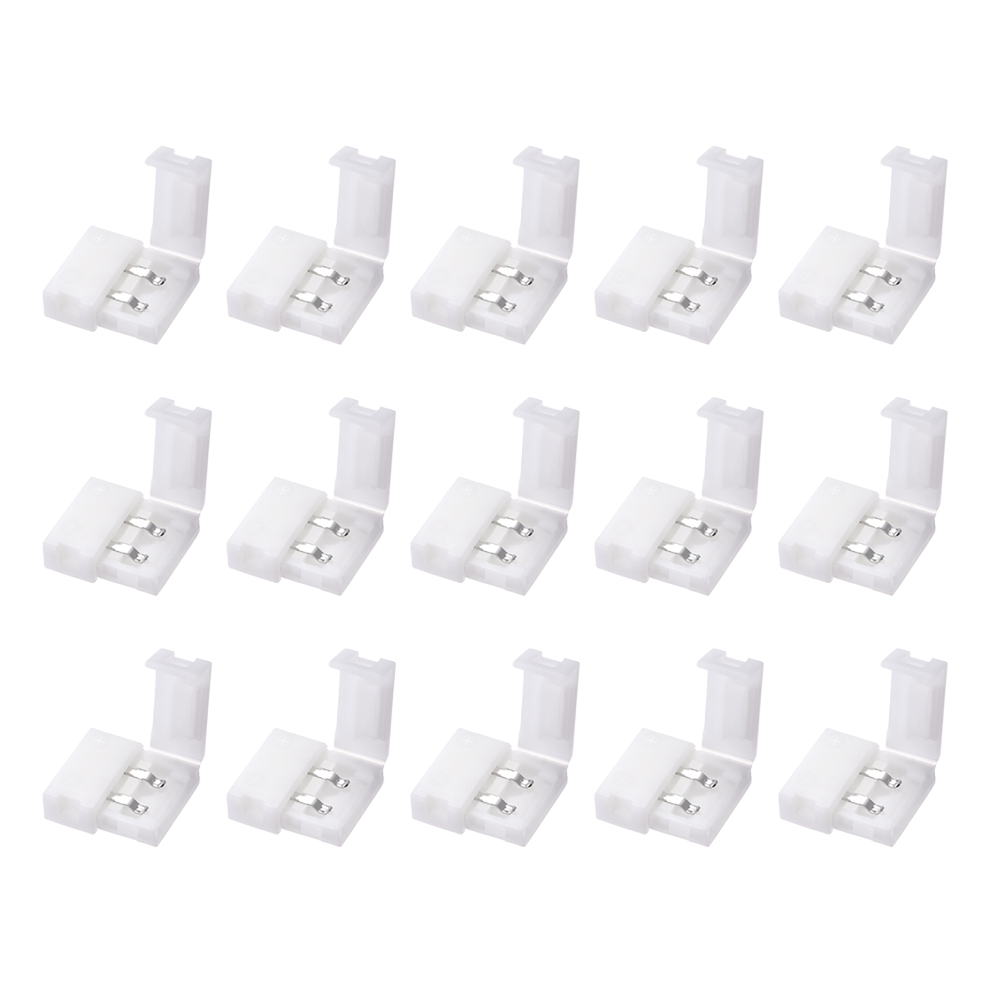 10mm 2P LED Strip Connector Solderless for Single Color 5050 2 Conductor Strip Light 15Pcs