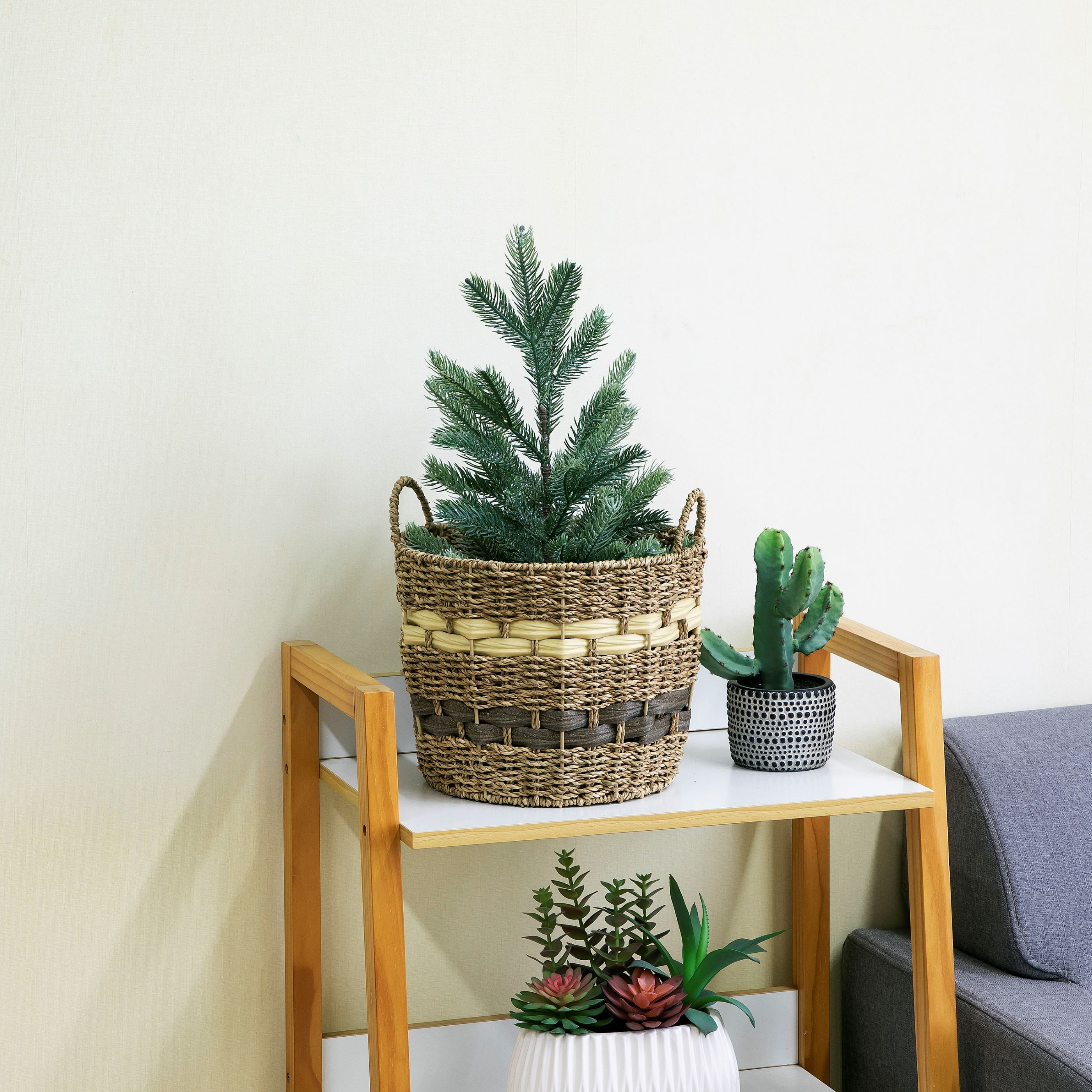 Homezone Brown and Yellow Handwoven Seagrass Basket
