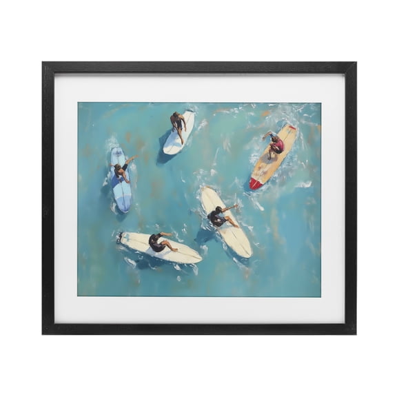 Stupell Industries Group of Surfers at Sea Black Framed Print Under Glass, design by LSR Design Studio