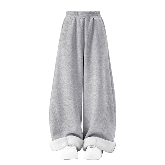 CPNG Girls Baggy Fleece Lined Sweatpants Wide Leg Sweat Pants Teen Girls Elastic High Waist Trousers Streetwear(Grey,3-4 Years)