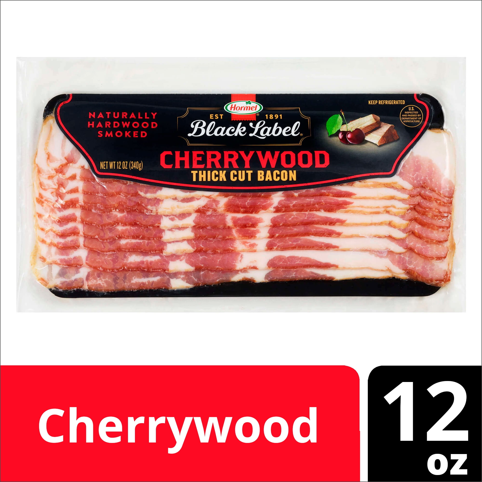Hormel Black Label, Cherrywood Smoked Thick Cut Pork Bacon, 12 oz