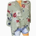 thumbnail image 2 of QLEICOM Womens Casual Tops, Plus Size Summer Shirt, Fashion Elegant Floral Flower Print Button Blouse, Long Sleeve Blouses and Button-Down Shirts for Women Green S, 2 of 2
