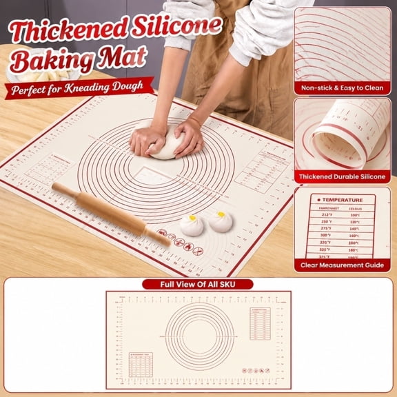 Silicone Baking Mats for Baking, Large Silicone Mat, 70*50Cm Silicone Dough Mat, Red Marked Non-Slip Kneading Pastry Mat, 0.4Mm Thick 3-Layer -Grade Eva Kitchen Counter Mat,