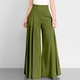 thumbnail image 2 of Womens Front Pleated Skirt Wide Leg Palazzo Pants High Waist Smooth Drapey Plus Size Pants Flowy Loose Fit Office Work Casual Pants , #03 Army Green, 4XL, 2 of 5