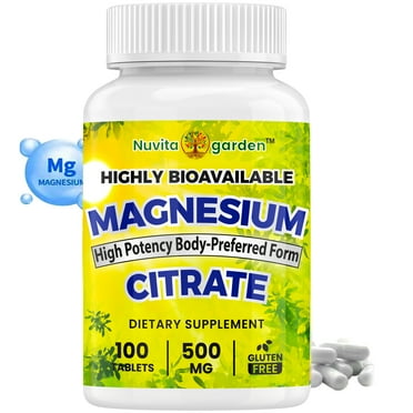 Magnesium Citrate 500mg, 100 Tablets, Digestion & Constipation Support, Vegan Safe, Non-GMO, Gluten Free