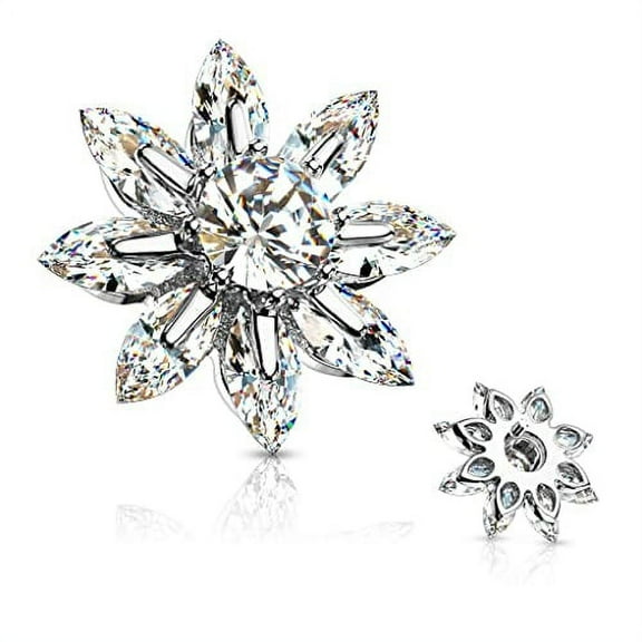 Body Accentz Large Flower Marquise CZ Petals Surgical Steel Dermal Anchor Top (Silvertone)