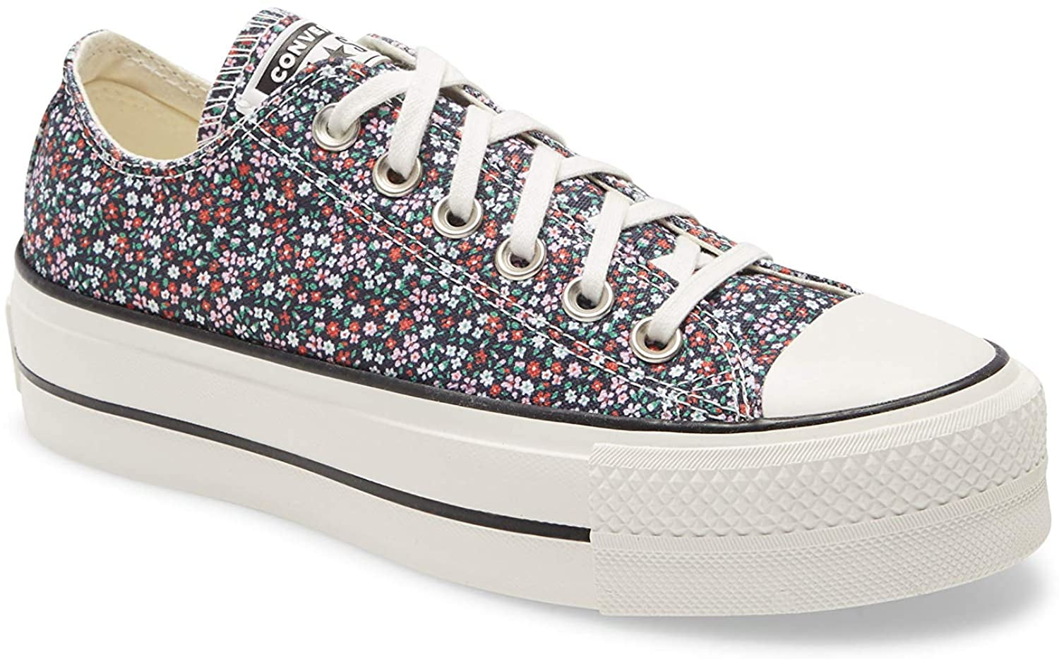 Converse Women's Lift Chuck Taylor All Star Platform Low Top Canvas  Sneakers, Green Flowers, 9 