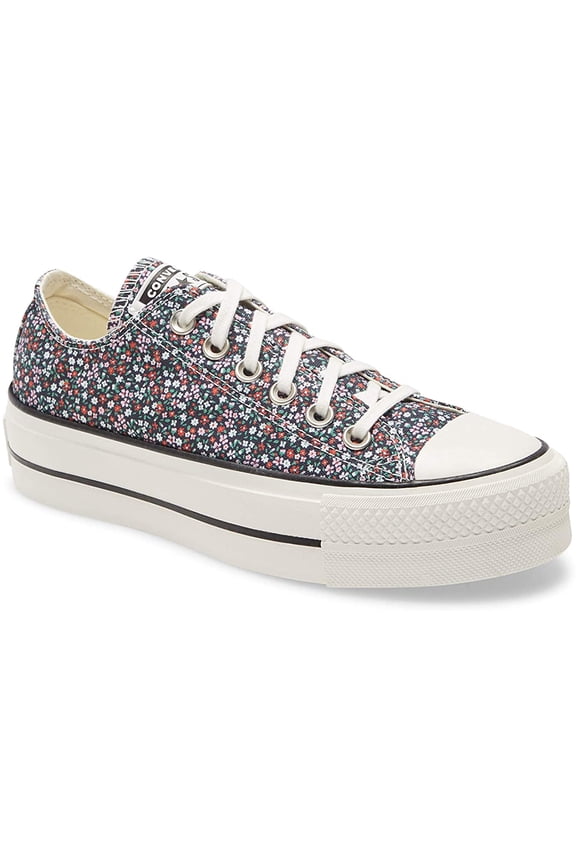 Women's Lift Chuck Taylor All Star Platform Low Top Canvas Sneakers, Green Flowers, 7