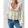 thumbnail image 3 of Womens Long Sleeve Slimming Sweater Casual V Neck Collared Knit Jumper Tops White L, 3 of 8