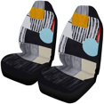 thumbnail image 1 of Set Of 2 Car Seat Covers An Abstract Painting; Mostly Black White Yellow Roughly Executed Universal Auto Front Seats Protector Fits, 1 of 3