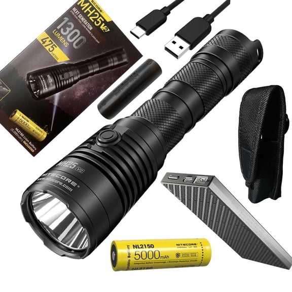 Nitecore MH25-V2 Dual Fuel Long Range USB-C Rechargeable LED Flashlight - 1300 Lumens w/ NB10000 10,000mAh Powerbank