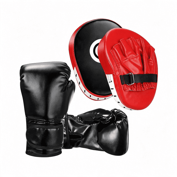 BESTSKY Boxing Gloves and Punching Mitts Set for Kids 6Oz Black Gloves Curved Punch Mitts Pad Sparring Training Equipment for Martial Arts Muay Kickboxing Taekwondo Karate Bjj