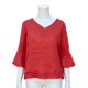 thumbnail image 2 of TaTaai Womens Casual Flared Sleeve Blouse 3/4 Length Bell Sleeve Round Neck Linen Feel Solid Color Top Soft Lightweight Comfortable for Summer Daily Vacation Gift, 2 of 5