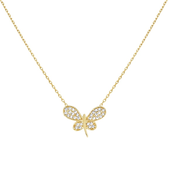 10k Yellow Gold Womens Cubic Zirconia Dragonfly Fashion Charm Necklace 18 Inch 10.9x15.1mm Wide Pendant Necklace for Wom