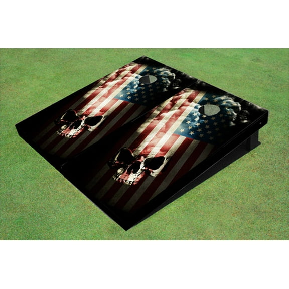 Custom Torn American Flag Skull Cornhole Board
