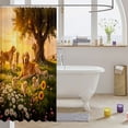 thumbnail image 3 of Manfei Golden Dog Family Shower Curtain 72Wx78L, Spring Floral Field Bath Curtain, Golden, 3 of 5