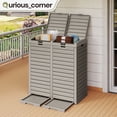 thumbnail image 3 of Uforic 62 Gallon Large Outdoor Dual Compartment Trash Can, Waterproof Resin Garbage Bin with Lid & Drip Tray, Hidden Waste Container for Patio Porch Backyard, Light Brown, 3 of 10