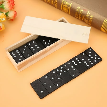 BESTSKY Double Six Dominoes,Set Of 28Pcs Wooden Dominoes With Storage Case,Nostalgic Black Wooden Dominoes