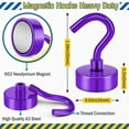 thumbnail image 2 of FINDMAG Magnetic Hooks, 6 Pack Magnet with Hook N52 Grade, Strong Magnetic Hook Heay Duty for Hanging, Magnetic Hanger for Cruise Cabins, Classroom, Grill, Purple, 2 of 6