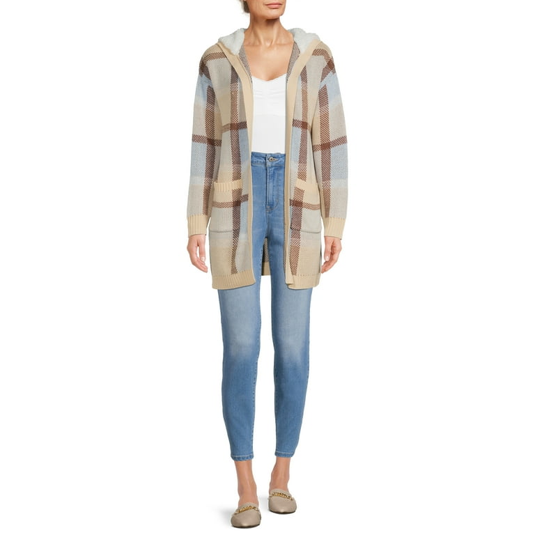 No Boundaries Juniors Jacquard Cardigan with Faux Faux Shearling Hood Walmart