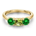 thumbnail image 3 of Gem Stone King 18K Yellow Gold Plated Silver Green Peridot and Green Created Emerald Engagement Ring for Women | 2.23 Cttw | Round 5MM | Gemstone August Birthstone | Size 9, 3 of 6