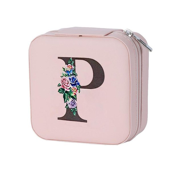 EZLIFE Estuche organizador de joyas de viaje, organizadores y almacenamiento de joyas con iniciales personalizadas, caja de maquillaje con espejo, estuche de almacenamiento de cosméticos, regalos de