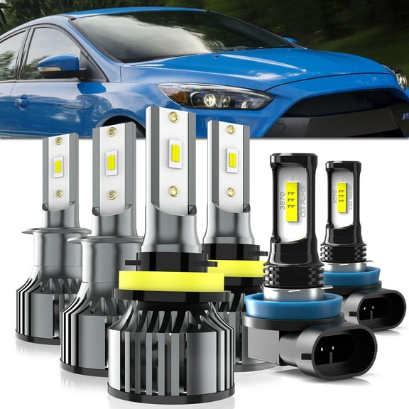 LECCIBUB LED Headlight Bulbs Compatible With Ford Focus 2012-2018,H1 High Beam   H11/H8/H9 Low Beam   H11/H8/H9 LED Fog Lights,6500K White,Plug and Play,Pack of 6