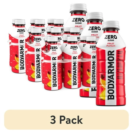 (3 pack) BODYARMOR Zero Sugar Fruit Punch Electrolyte Sports Drink, 20 fl oz, 6 Pack Bottles