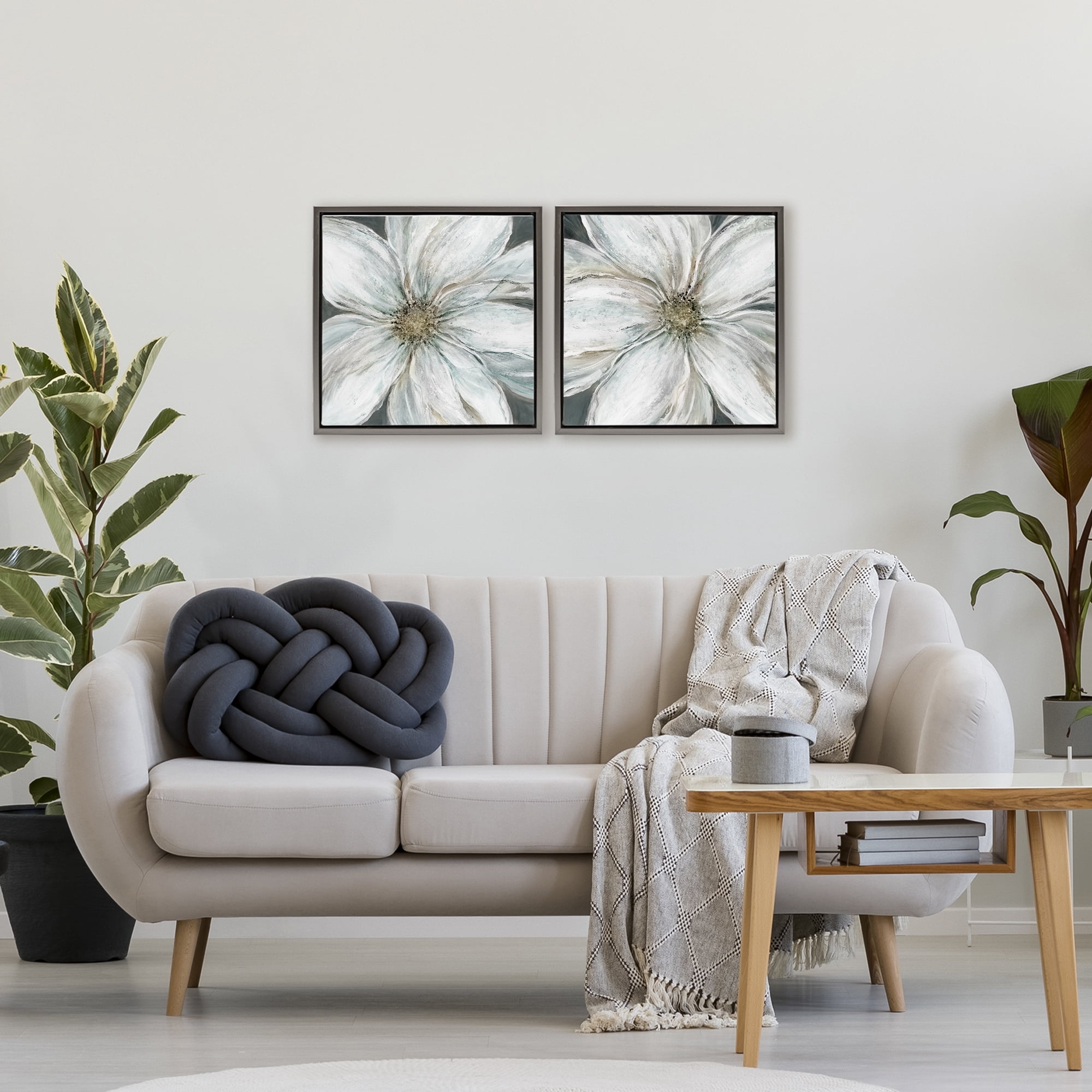 Stupell Industries Soft White Blossoms Closeup 2 Piece Gray Framed Floater Canvas Set, design by Carol Robinson