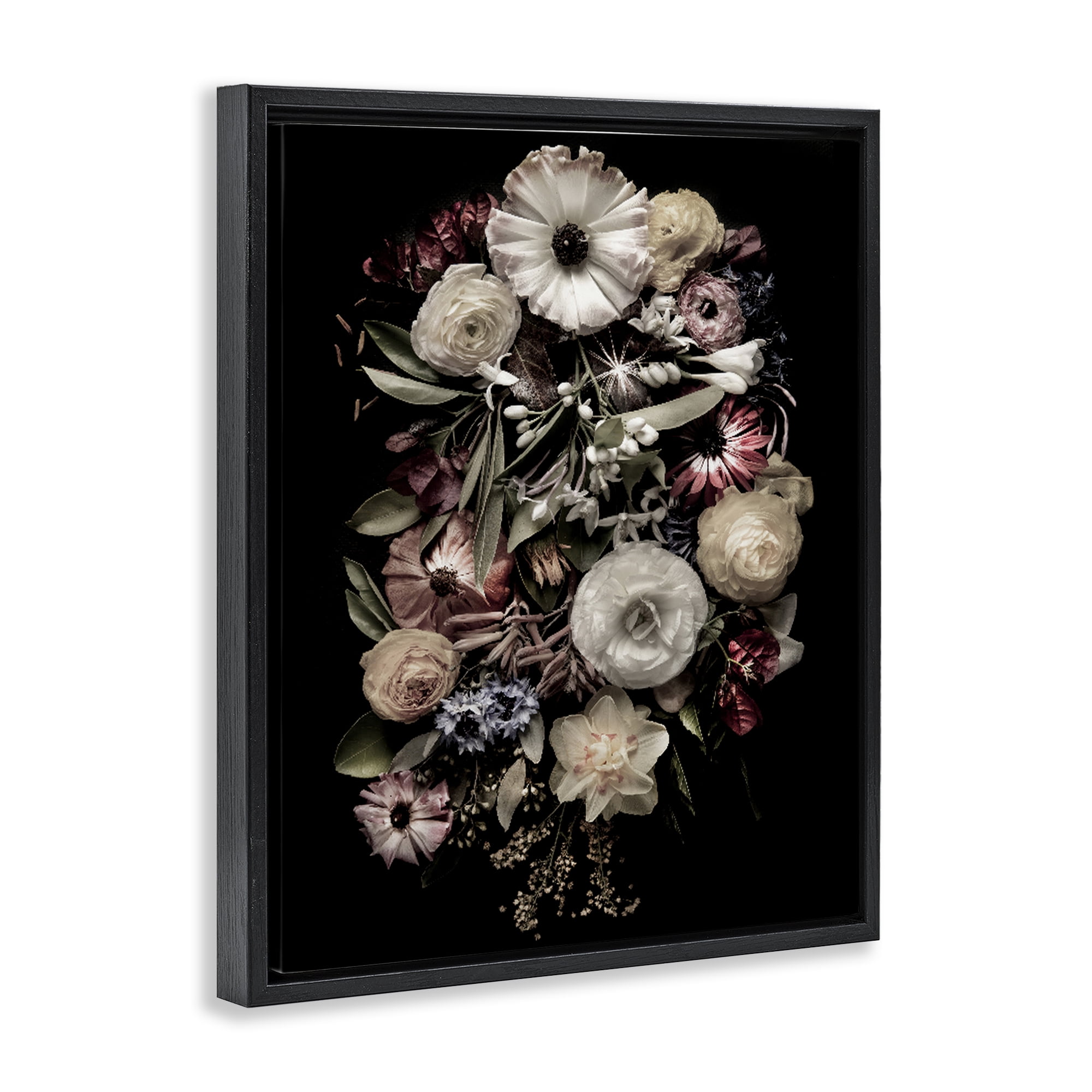 Stupell Industries Pale Yellow Roses Cluster Black Framed Floater Canvas Wall Art, design by Carl Kravats