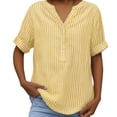 thumbnail image 2 of Womens Work Clothes Kelon Short Sleeve Blouses for Women V Neck Linen Cotton Fashion Boho Clothes Dressy Casual Trendy Clothes, 4XL, 2 of 7