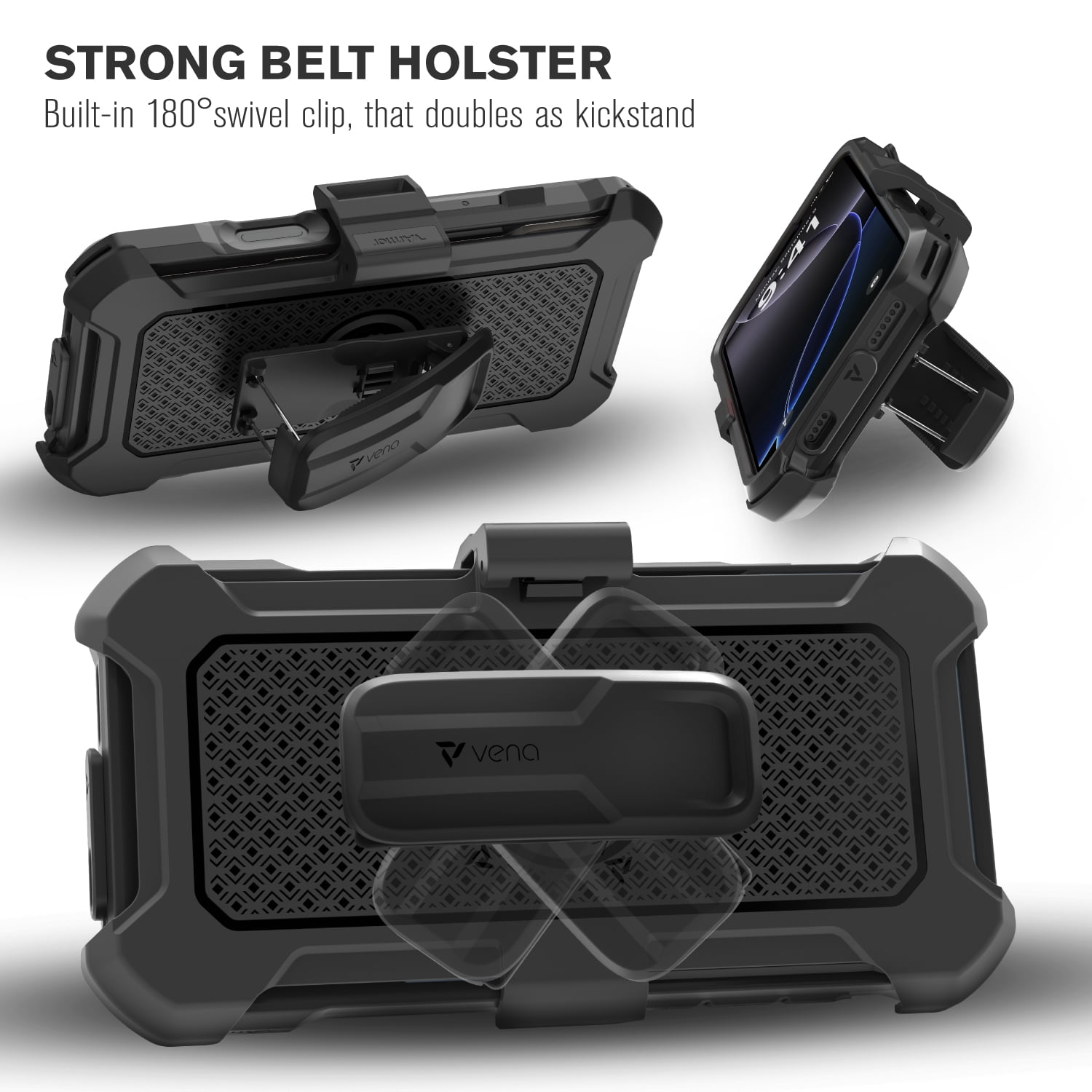 VENA vArmor Rugged Case for Apple iPhone 16 Pro (6.3"), (Military Grade Drop Protection) Magsafe Compatible and Heavy Duty Holster Belt Clip Cover with KickStand - Slate Blue / Black