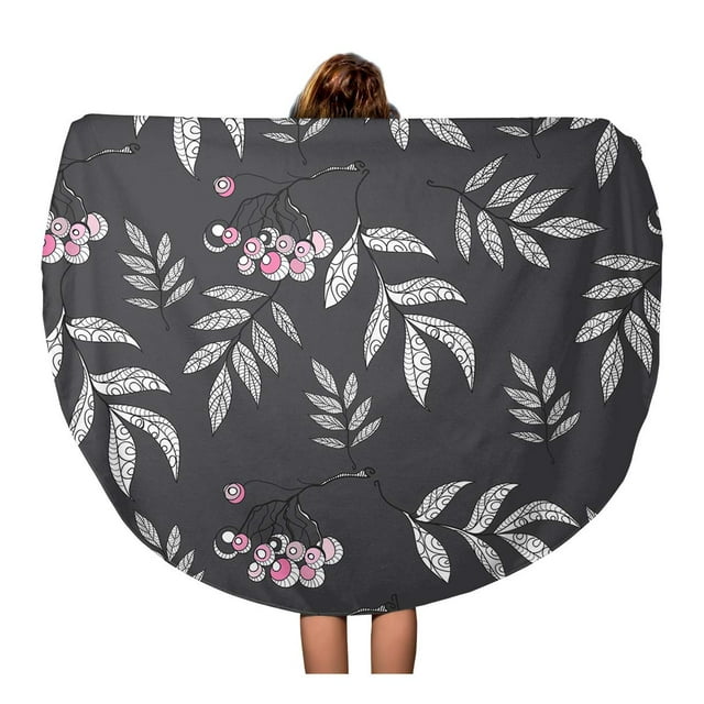 NUDECOR 60 inch Round Beach Towel Blanket Autumn Abstract Pattern Rowan Silhouette Batik Beautiful Berry Branch Travel Circle Circular Towels Mat Tapestry Beach Throw