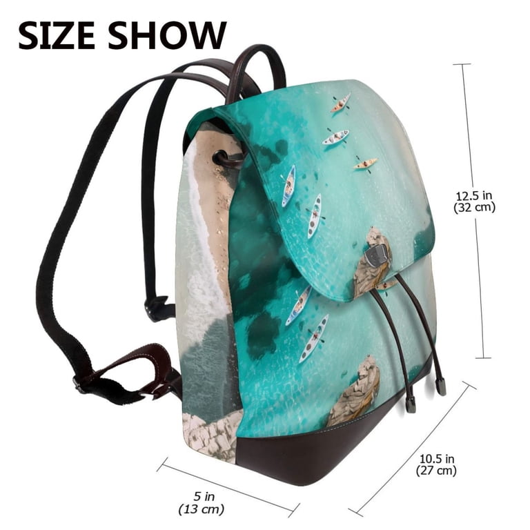Naloa Turquoise Beach Kayaking Print Leather Backpack Purse  display picture 2