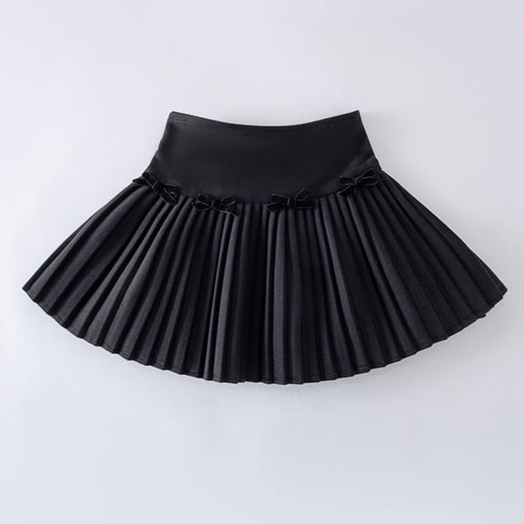 Girls Cute Pleated Skirt – Kids High Waisted a Line Bow Mini Skirts with Short School Uniforms Casual Skorts Black 13-14Y