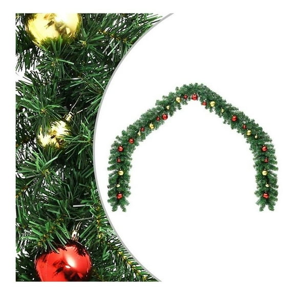 Pemberly Row 16.4 Ft PVC Christmas Green Gold Garland in Red