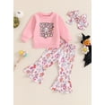 thumbnail image 4 of Miaouyo Toddler Girls Halloween 3PCS Sets Long Sleeve O Neck Tops Floral Letter Ghost Print Pants Headband Sets, 4 of 9
