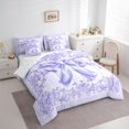 thumbnail image 3 of Feelyou Dreamy Princess Bowknot Twin Bedding Sets 7-Piece, Bohemian Damask Flower Bedding Comforter Set, Purple Fashion Bow Reversible Sheet Sets, Microfiber Bedroom Decor, 3 of 8