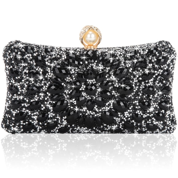 Bolso de noche para mujer, hermoso bolso de mano con diamantes de imitación brillantes, negro