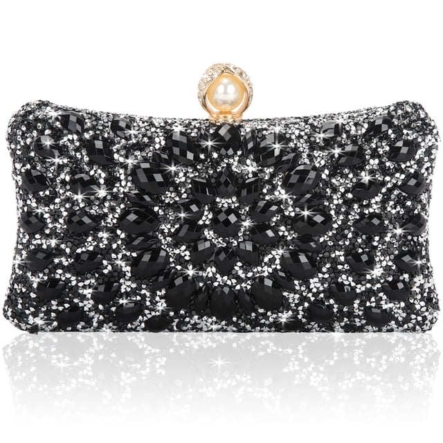 Bolso de noche para mujer, hermoso bolso de mano con diamantes de imitación brillantes, negro
