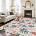 thumbnail image 2 of Rectangle Area Rugs 5 x 8 Ft, Sage Green Red Coral Non-Slip Residential Carpet, Coastal Nautical Summer Beach Indoor Crawling Mats Runner Rugs for Living Room/Dining Room/Bedroom, 2 of 8