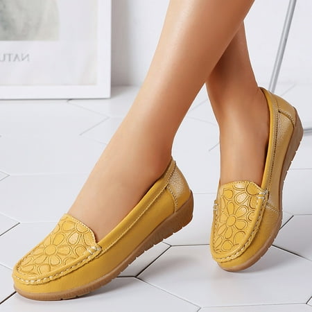 

Cathalem Leather Shoes Women Casual Women Comfort Walking Flat Loafer Slip On Leather Loafer Comfortable Flat Women Casual Shoes Yellow 6.5
