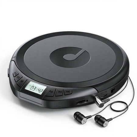 Hotmuscd CD Player Portable CD with Earphones AUX,LCD Display Support PROG Memory Repeat Function (Black)