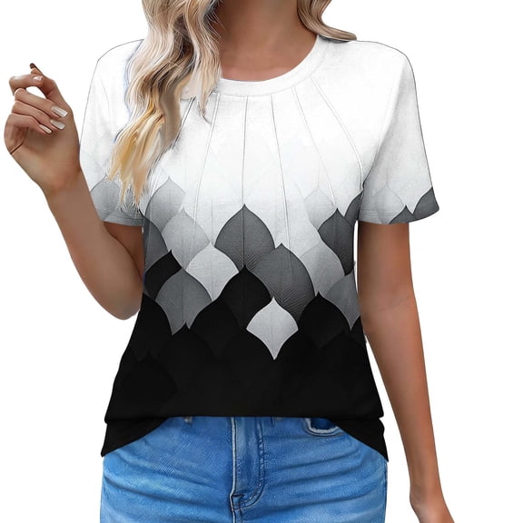 Fewfanhot Shirts for Women Summer Short Sleeve Tunic Plus Size Ladies Shirts Floral Blouse Loose Flowy Tops