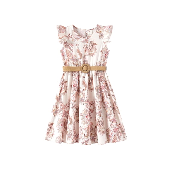 Vestido PATPAT para niñas, estilo bohemio, con volantes florales y cinturón trenzado, 9-10 años
