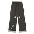 thumbnail image 5 of Casual Star Patchwork Striped Loose Straight Drawstring Waist Sports Pants, 5 of 11